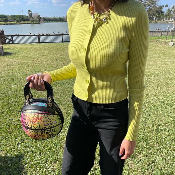 Long sleeve button Y2k style top Neon green apple yellow - Picture 3 of 5